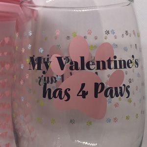 Valentine’s Day Stemless Wine Glass & Love Bucket Container 🐾🩷 NWT